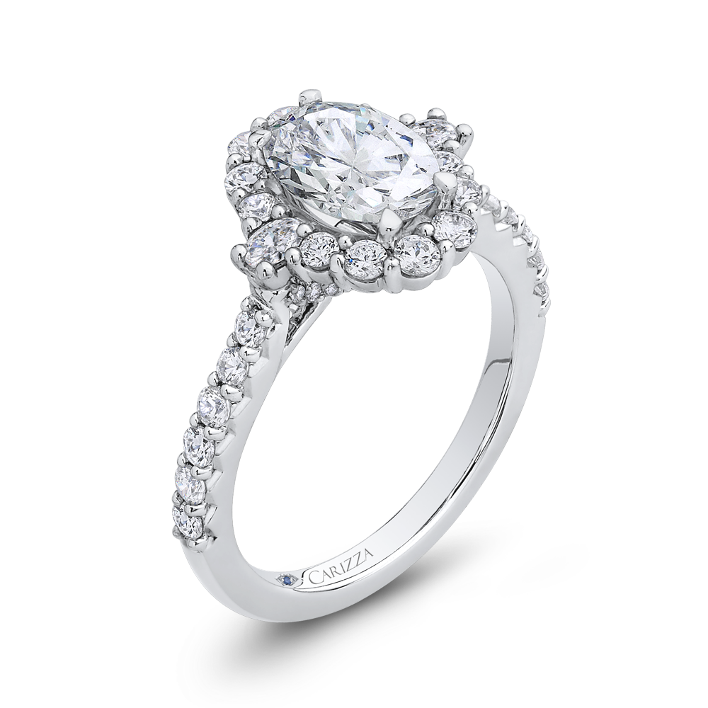 14K White Gold Oval Diamond Halo Engagement Ring (Semi-Mount)