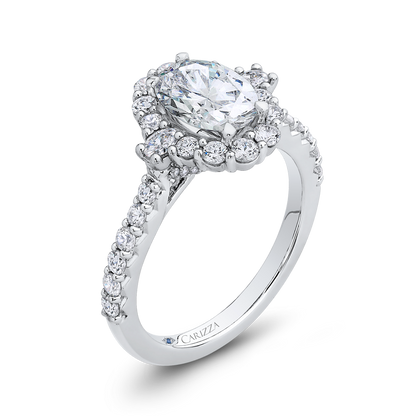 14K White Gold Oval Diamond Halo Engagement Ring (Semi-Mount)