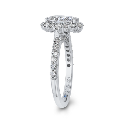 14K White Gold Oval Diamond Halo Engagement Ring (Semi-Mount)