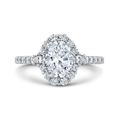 14K White Gold Oval Diamond Halo Engagement Ring (Semi-Mount)