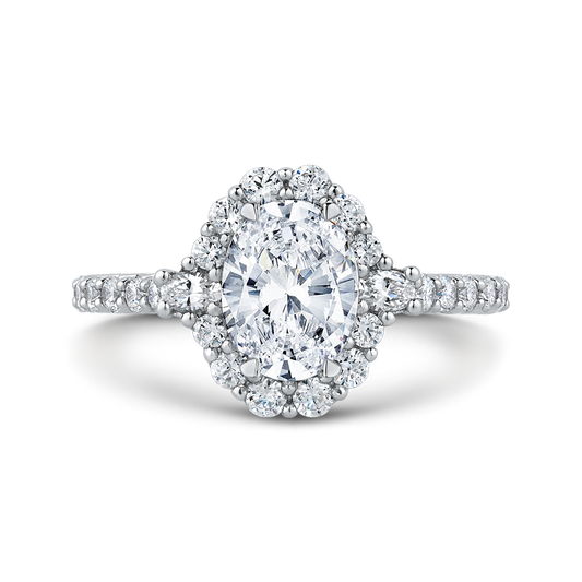 14K White Gold Oval Diamond Halo Engagement Ring (Semi-Mount)