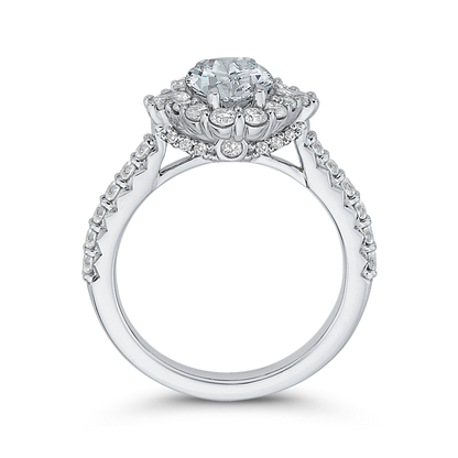 Oval Cut Diamond Halo Engagement Ring in 14K White Gold (Semi-Mount)