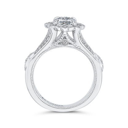 Split Shank Oval Cut Diamond Halo Engagement Ring in 14K White Gold (Semi-Mount)