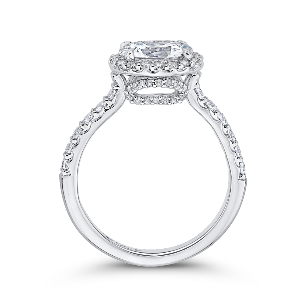 Oval Cut Diamond Halo Engagement Ring in 14K White Gold (Semi-Mount)