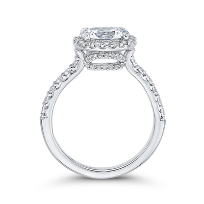 Oval Cut Diamond Halo Engagement Ring in 14K White Gold (Semi-Mount)