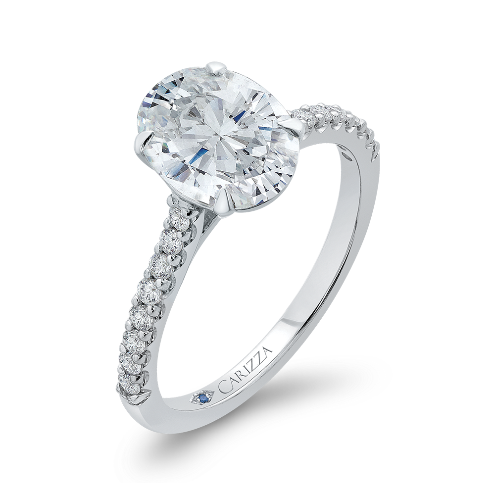 Oval Cut Diamond Cathedral Style Engagement Ring in 14K White Gold (Semi-Mount)