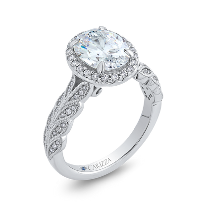 Oval Cut Diamond Floral Halo Engagement Ring in 14K White Gold (Semi-Mount)