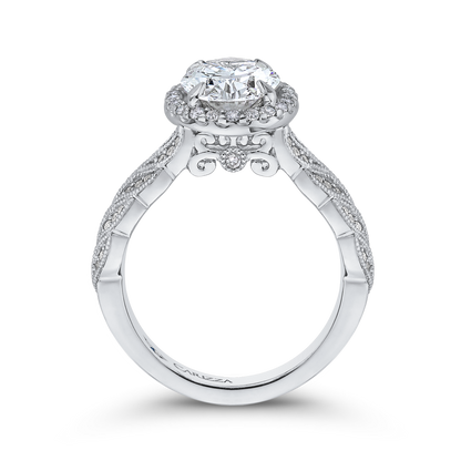 Oval Cut Diamond Floral Halo Engagement Ring in 14K White Gold (Semi-Mount)