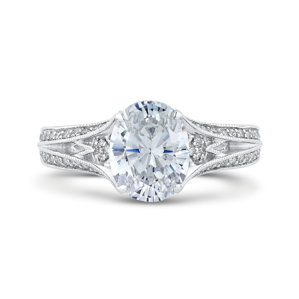 Split Shank Oval Cut Diamond Engagement Ring in 14K White Gold (Semi-Mount)