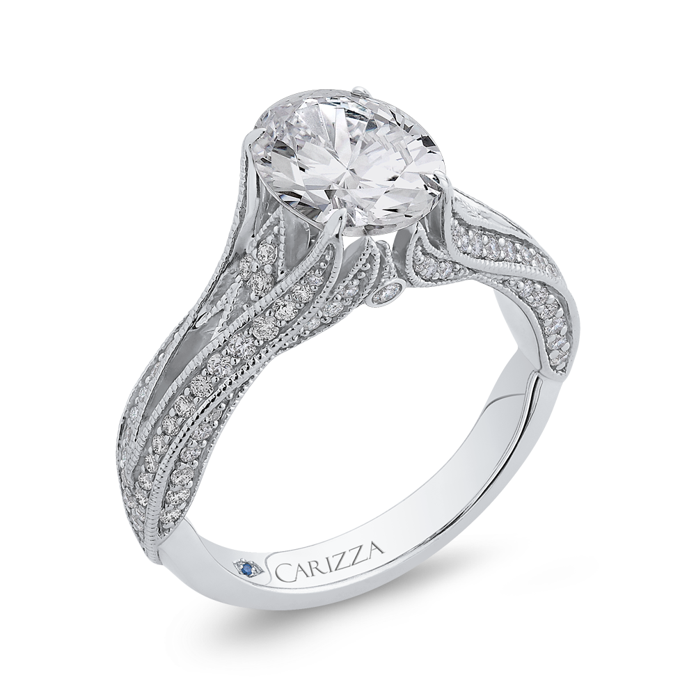 Split Shank Oval Cut Diamond Engagement Ring in 14K White Gold (Semi-Mount)