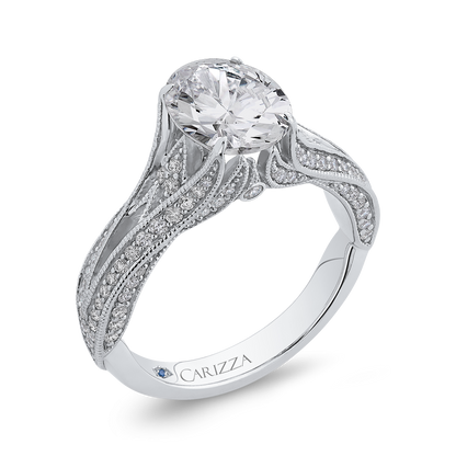 Split Shank Oval Cut Diamond Engagement Ring in 14K White Gold (Semi-Mount)