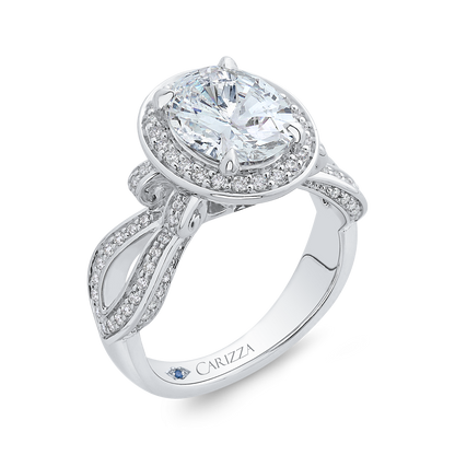 Oval Cut Diamond Halo Engagement Ring in 14K White Gold (Semi-Mount)