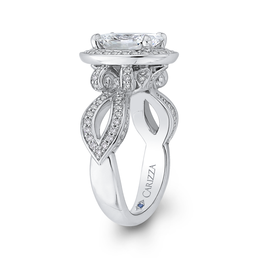 Oval Cut Diamond Halo Engagement Ring in 14K White Gold (Semi-Mount)