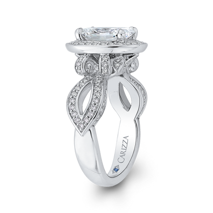 Oval Cut Diamond Halo Engagement Ring in 14K White Gold (Semi-Mount)