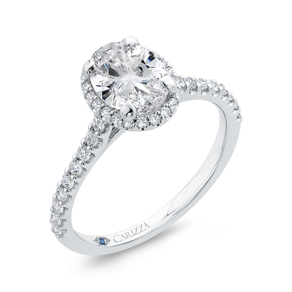 Oval Cut Halo Diamond Classic Engagement Ring in 14K White Gold (Semi-Mount)