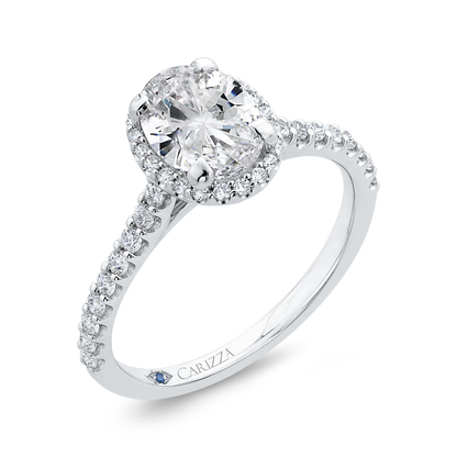 Oval Cut Halo Diamond Classic Engagement Ring in 14K White Gold (Semi-Mount)