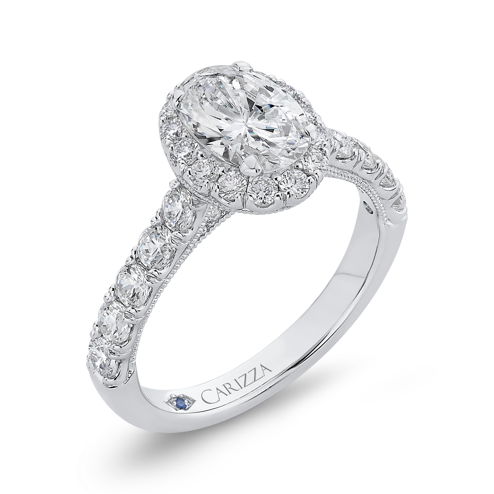 Oval Cut Diamond Halo Engagement Ring in 14K White Gold (Semi-Mount)