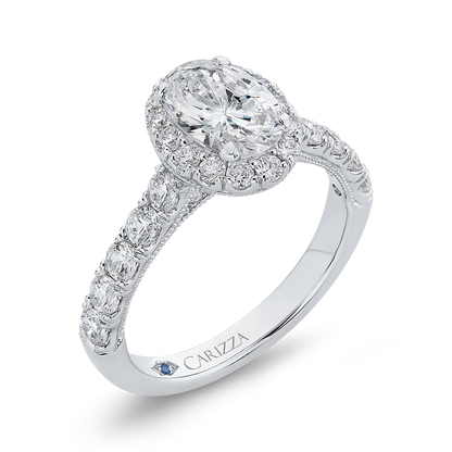 Oval Cut Diamond Halo Engagement Ring in 14K White Gold (Semi-Mount)