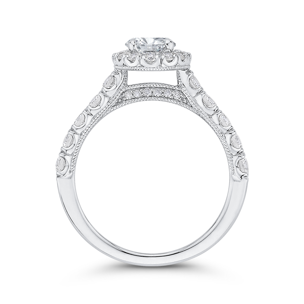 Oval Cut Diamond Halo Engagement Ring in 14K White Gold (Semi-Mount)