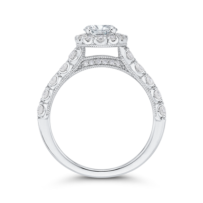 Oval Cut Diamond Halo Engagement Ring in 14K White Gold (Semi-Mount)