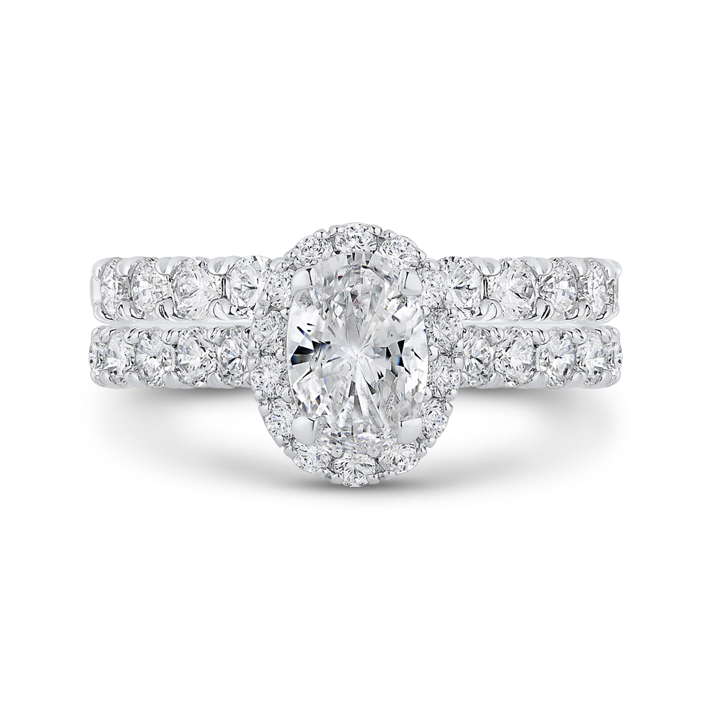 Oval Cut Diamond Halo Engagement Ring in 14K White Gold (Semi-Mount)