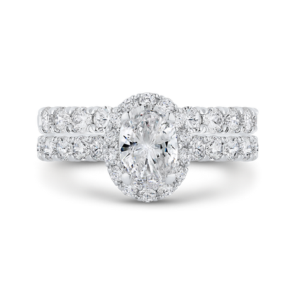 Oval Cut Diamond Halo Engagement Ring in 14K White Gold (Semi-Mount)