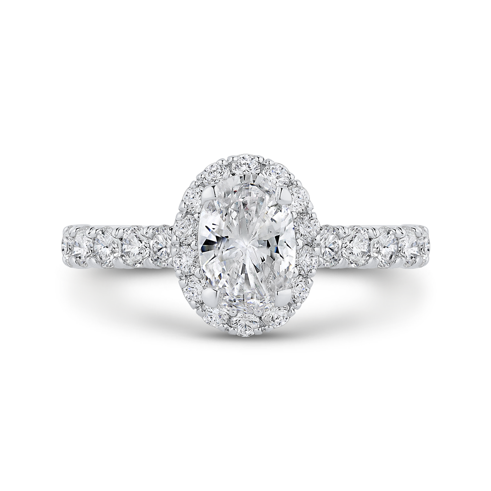 Oval Cut Diamond Halo Engagement Ring in 14K White Gold (Semi-Mount)