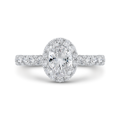 Oval Cut Diamond Halo Engagement Ring in 14K White Gold (Semi-Mount)