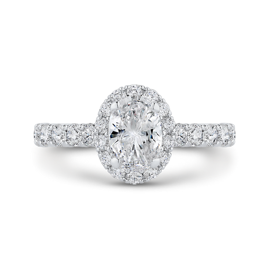 Oval Cut Diamond Halo Engagement Ring in 14K White Gold (Semi-Mount)