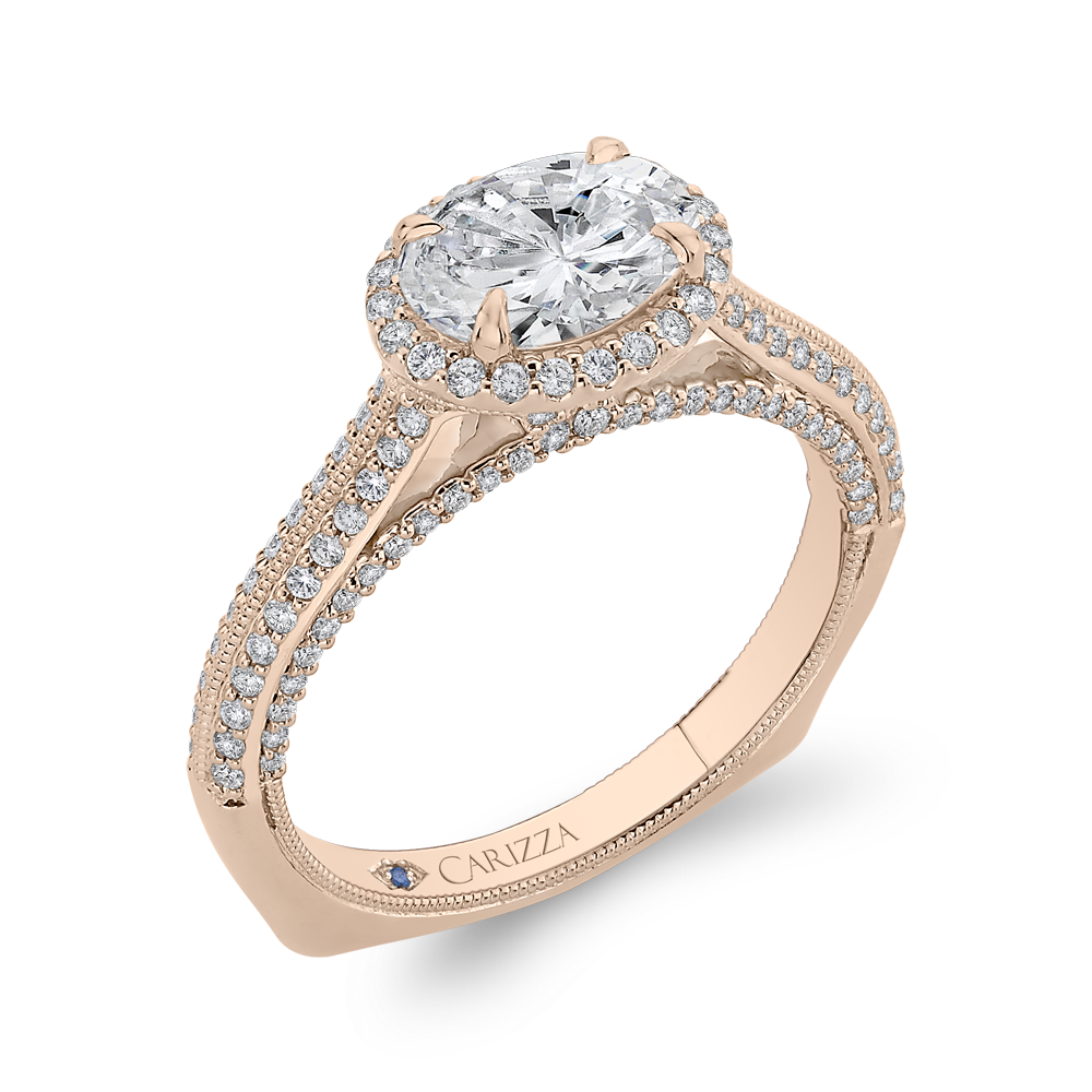 Euro Shank Oval Cut Diamond Halo Engagement Ring in 14K Rose Gold (Semi-Mount)