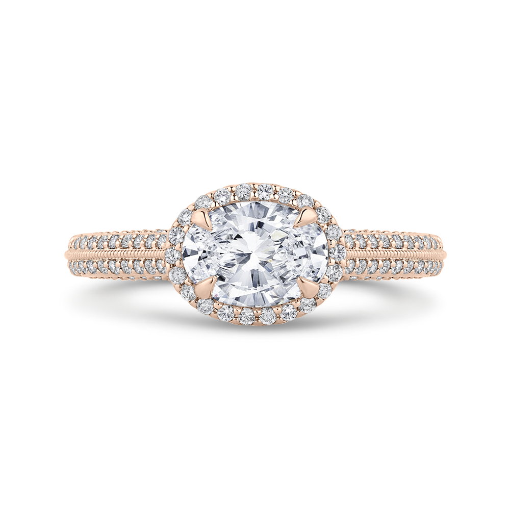 Euro Shank Oval Cut Diamond Halo Engagement Ring in 14K Rose Gold (Semi-Mount)