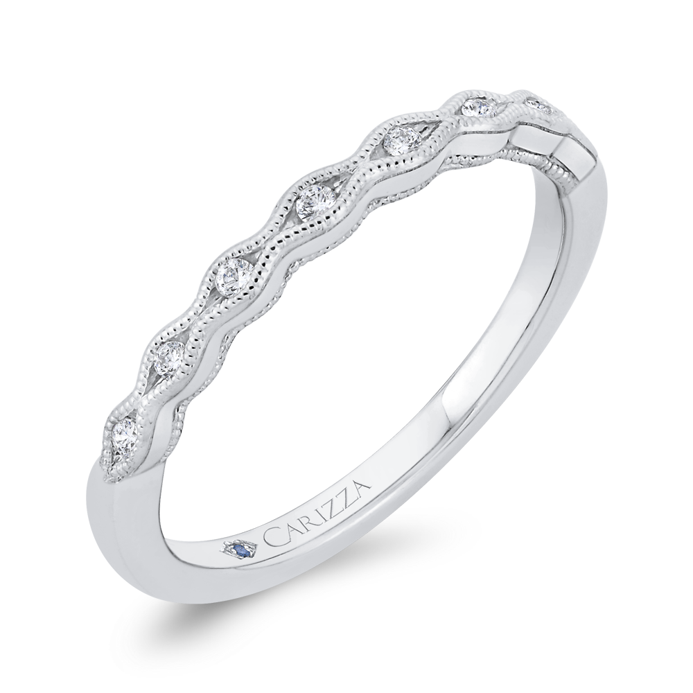 Diamond Wedding Band with Milgrain 14K White Gold