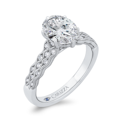 Oval Cut Diamond Engagement Ring with Milgrain 14K White Gold (Semi-Mount)