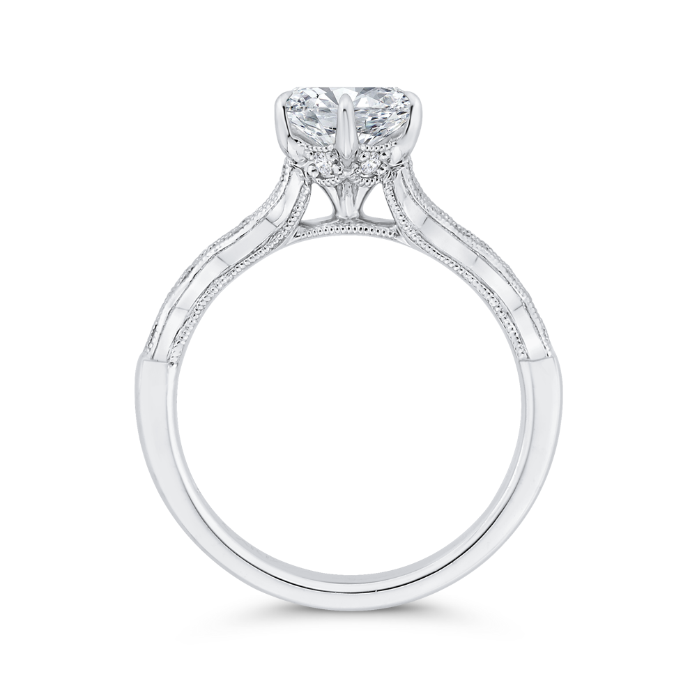 Oval Cut Diamond Engagement Ring with Milgrain 14K White Gold (Semi-Mount)