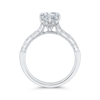 Oval Cut Diamond Engagement Ring with Milgrain 14K White Gold (Semi-Mount)