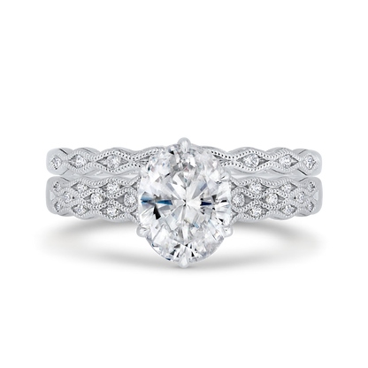 Oval Cut Diamond Engagement Ring with Milgrain 14K White Gold (Semi-Mount)