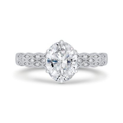 Oval Cut Diamond Engagement Ring with Milgrain 14K White Gold (Semi-Mount)