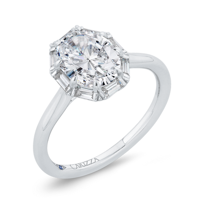 Oval Cut Diamond Halo Engagement Ring in 14K White Gold (Semi-Mount)