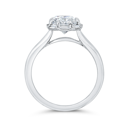 Oval Cut Diamond Halo Engagement Ring in 14K White Gold (Semi-Mount)