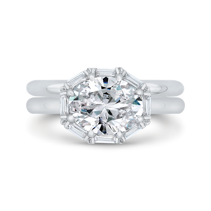 Oval Cut Diamond Cathedral Engagement Ring in 14K White Gold (Semi-Mount)