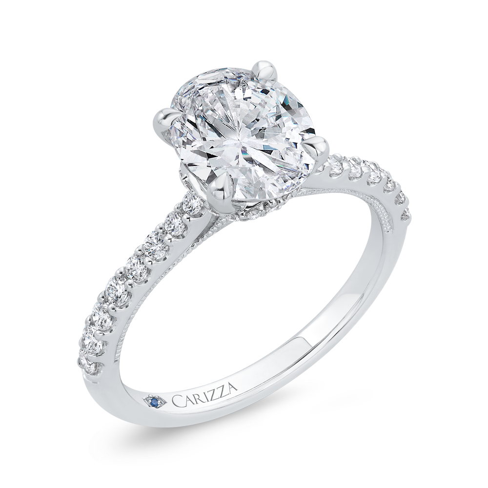 Oval Cut Diamond Solitaire Plus Engagement Ring in 14K White Gold (Semi-Mount)