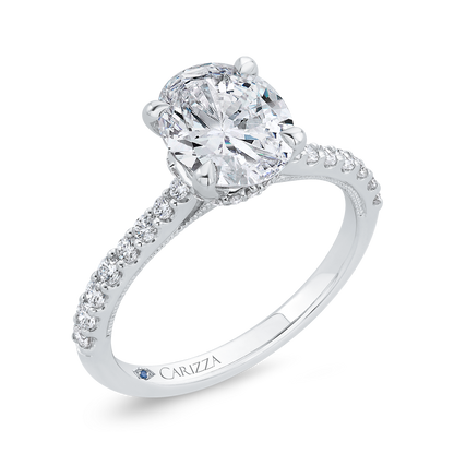 Oval Cut Diamond Solitaire Plus Engagement Ring in 14K White Gold (Semi-Mount)