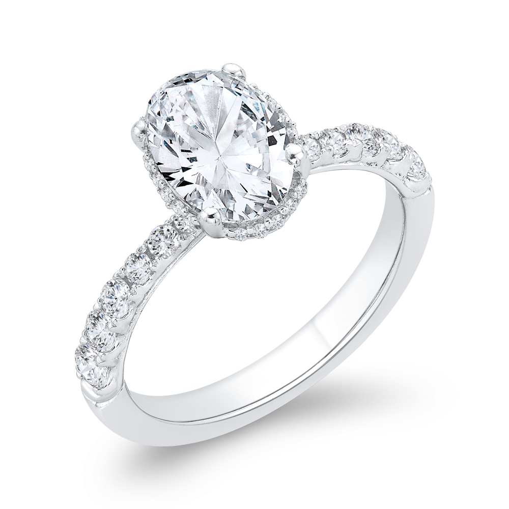 14K White Gold Oval Cut Diamond Halo Engagement Ring  (Semi-Mount)