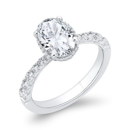 14K White Gold Oval Cut Diamond Halo Engagement Ring  (Semi-Mount)