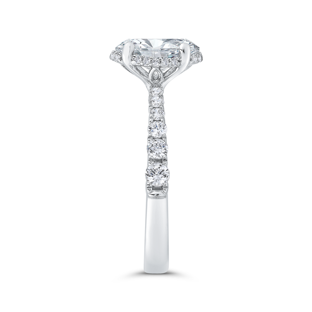 14K White Gold Oval Cut Diamond Halo Engagement Ring  (Semi-Mount)