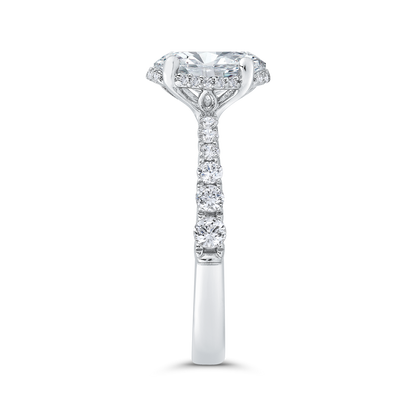 14K White Gold Oval Cut Diamond Halo Engagement Ring  (Semi-Mount)