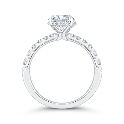 14K White Gold Oval Cut Diamond Halo Engagement Ring  (Semi-Mount)