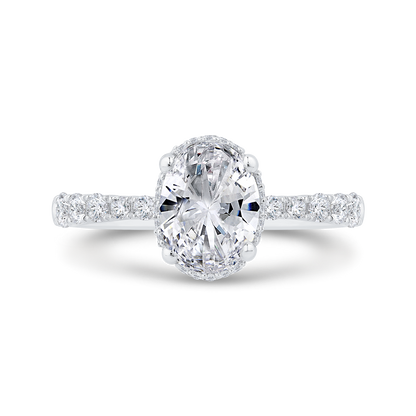 14K White Gold Oval Cut Diamond Halo Engagement Ring  (Semi-Mount)