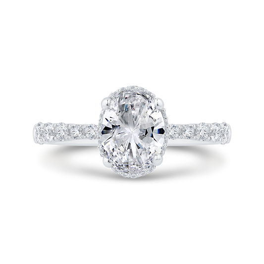 14K White Gold Oval Cut Diamond Halo Engagement Ring  (Semi-Mount)