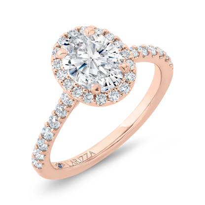 Oval Cut Diamond Halo Engagement Ring in 14K Rose Gold (Semi-Mount)